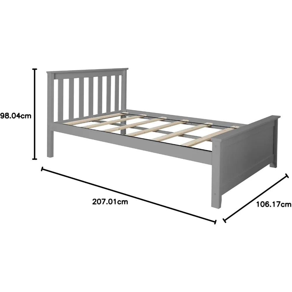 Max & Lily-Marco de cama doble con cabecero de listones, cama de plataforma de madera maciza para niños, No se necesita resorte de caja, fácil montaje