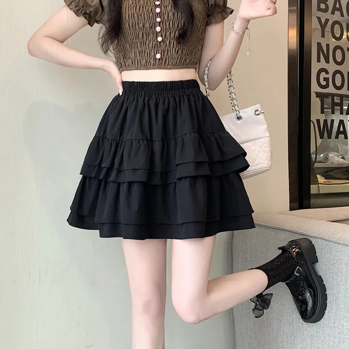 

Skirts Womens Faux Suede Patchwork Flare Museum Visit Artistic Intellectual Lady Vintage Young Social Gathering Outfits Elegant