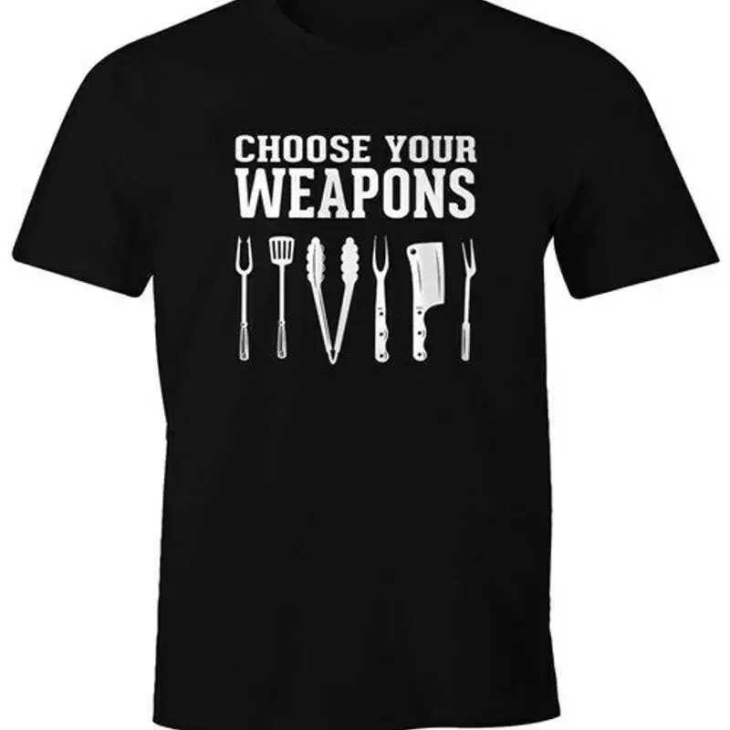 Mens TShirt Grilling Choose Your Weapons Fun Shirt Moonworks®