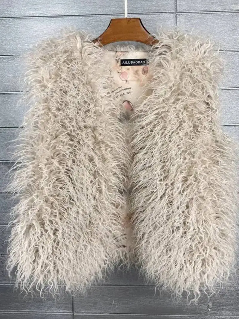 Autumn Winter 2025 Eco-Friendly Fur Women's Vest Artificial Fur Lamb Wool Warm Sleeveless Coat Fashion Clothing 267MI