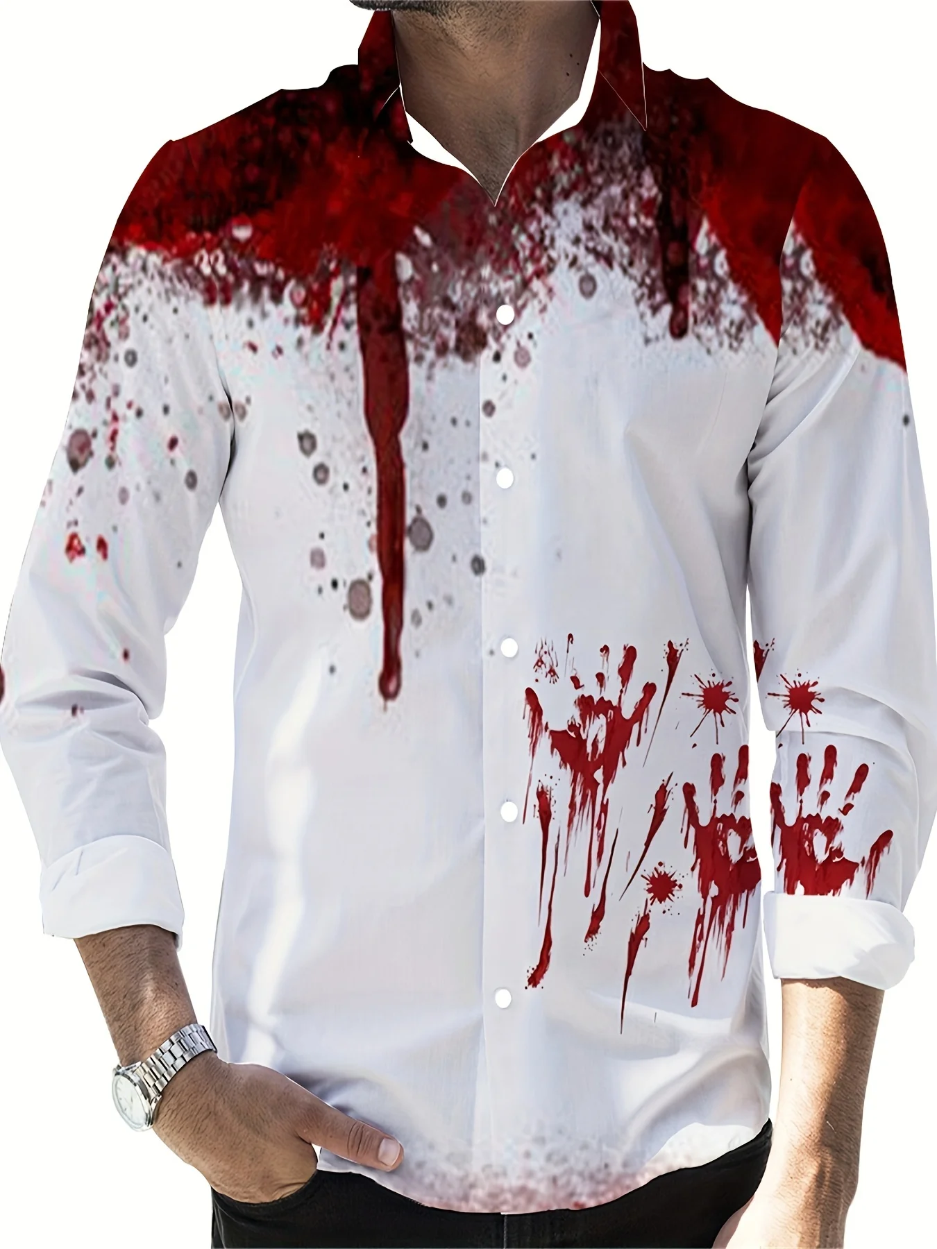 Halloween Bloody Casual Dark Men\'s Shirt Button Shirt Long Sleeve Party Autumn Winter Spring Summer 3D Lapel Shirt Button