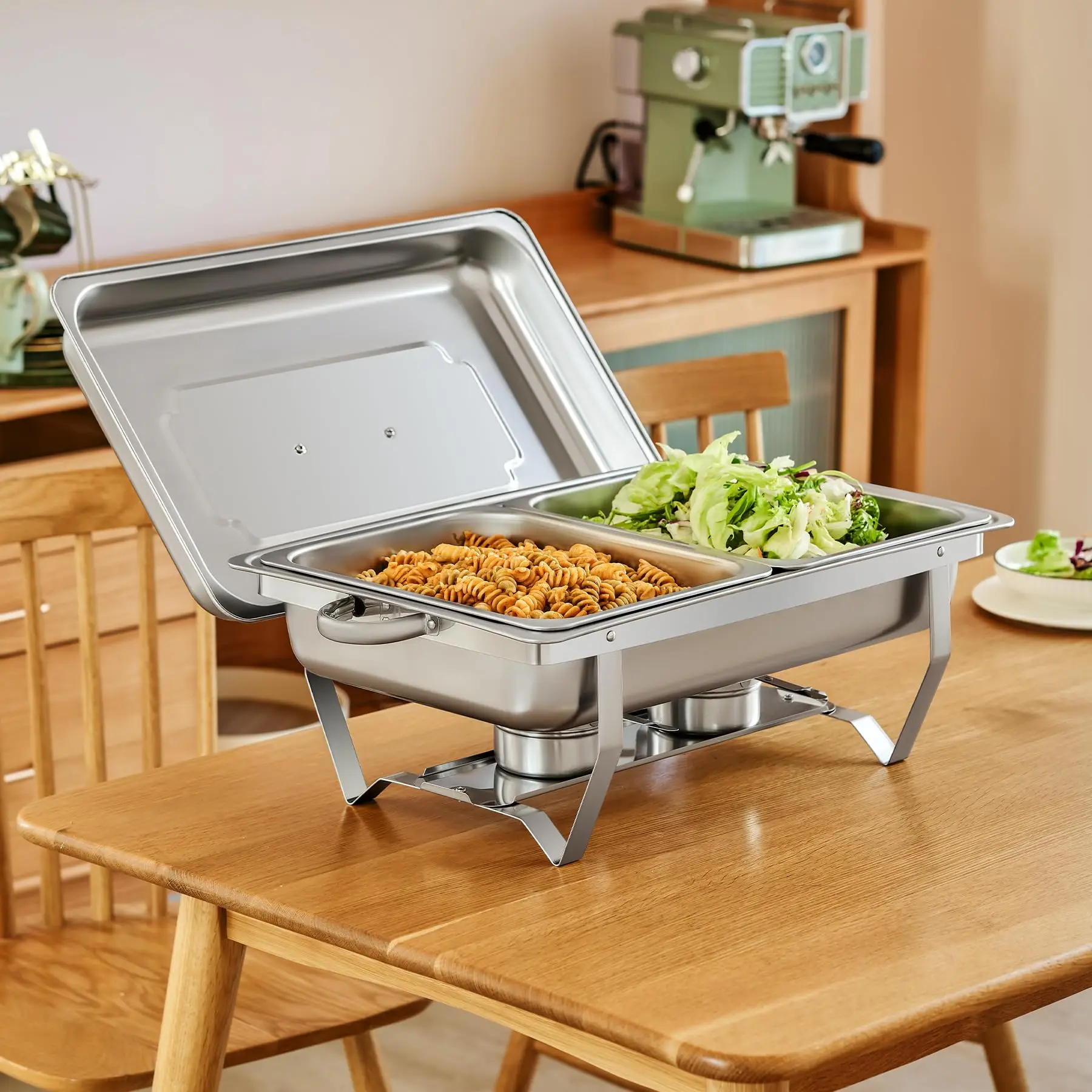 Factory Direct 2026 Thickened Stainless Steel Food Warmer Set with Insulated Lid Water Tray Food Tray Frame Fuel Rack for Outdoo