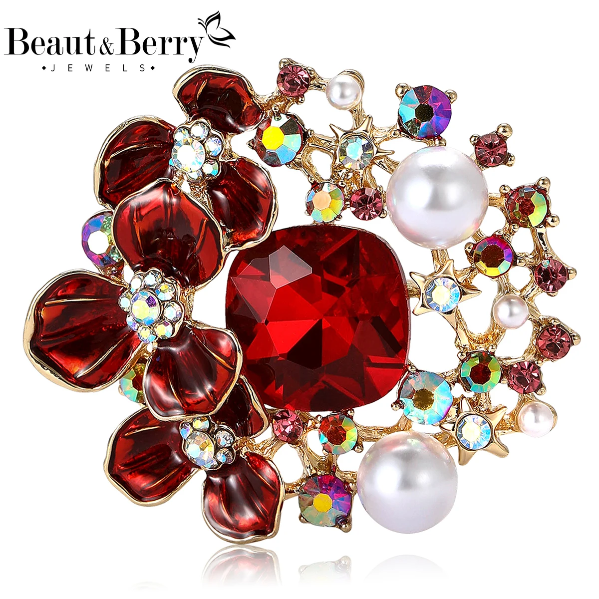 Beaut&Berry Luxury Crystal Glass Flower Brooches for Women Unisex Rhinestone Pins Casual Party Jewelry Accessories Gifts