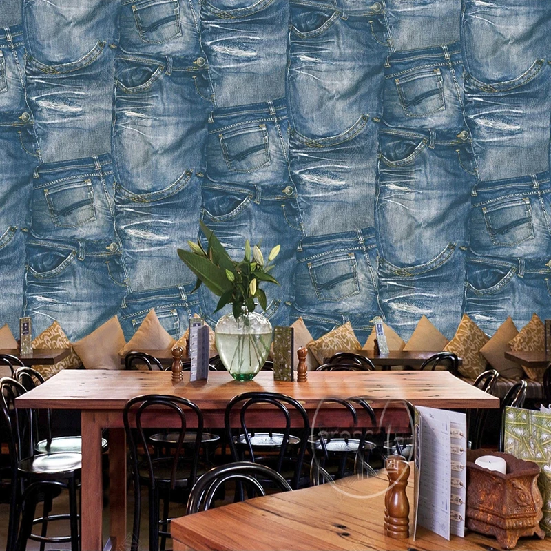 

Custom Mural Modern Fashion Vintage Jeans Wallpaper Clothing Store Mural Wall Papers KTV Bar Home Decoration Papel De Parede 3D