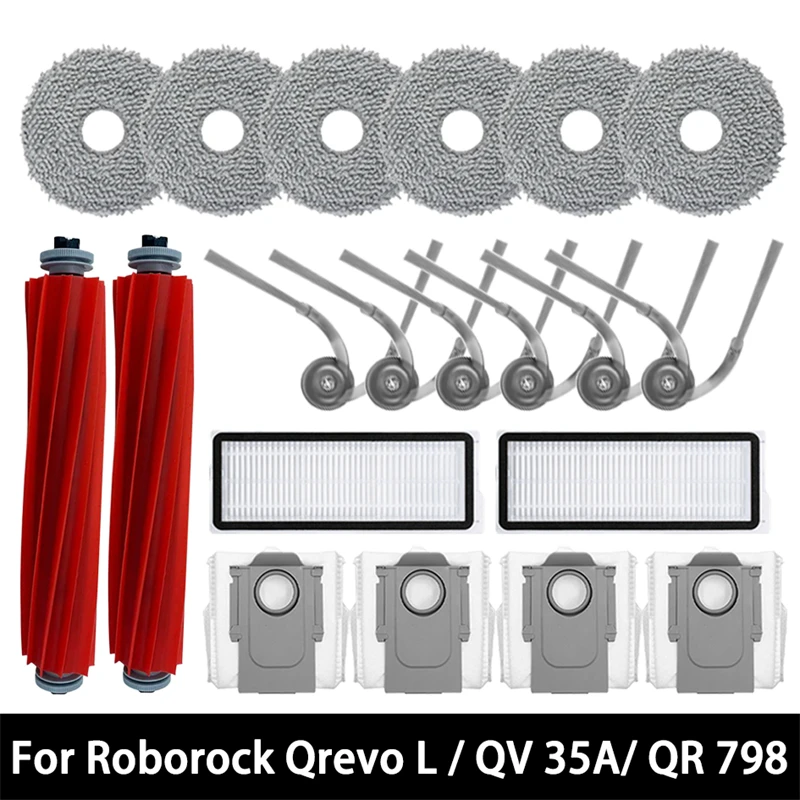 ل Roborock Qrevo L / QR 798 / QV 35A / QR 598 جهاز آلي لتنظيف الأتربة الملحقات فرشاة جانبية رئيسية فلتر Hepa ممسحة القماش كيس لجميع الغبار #1