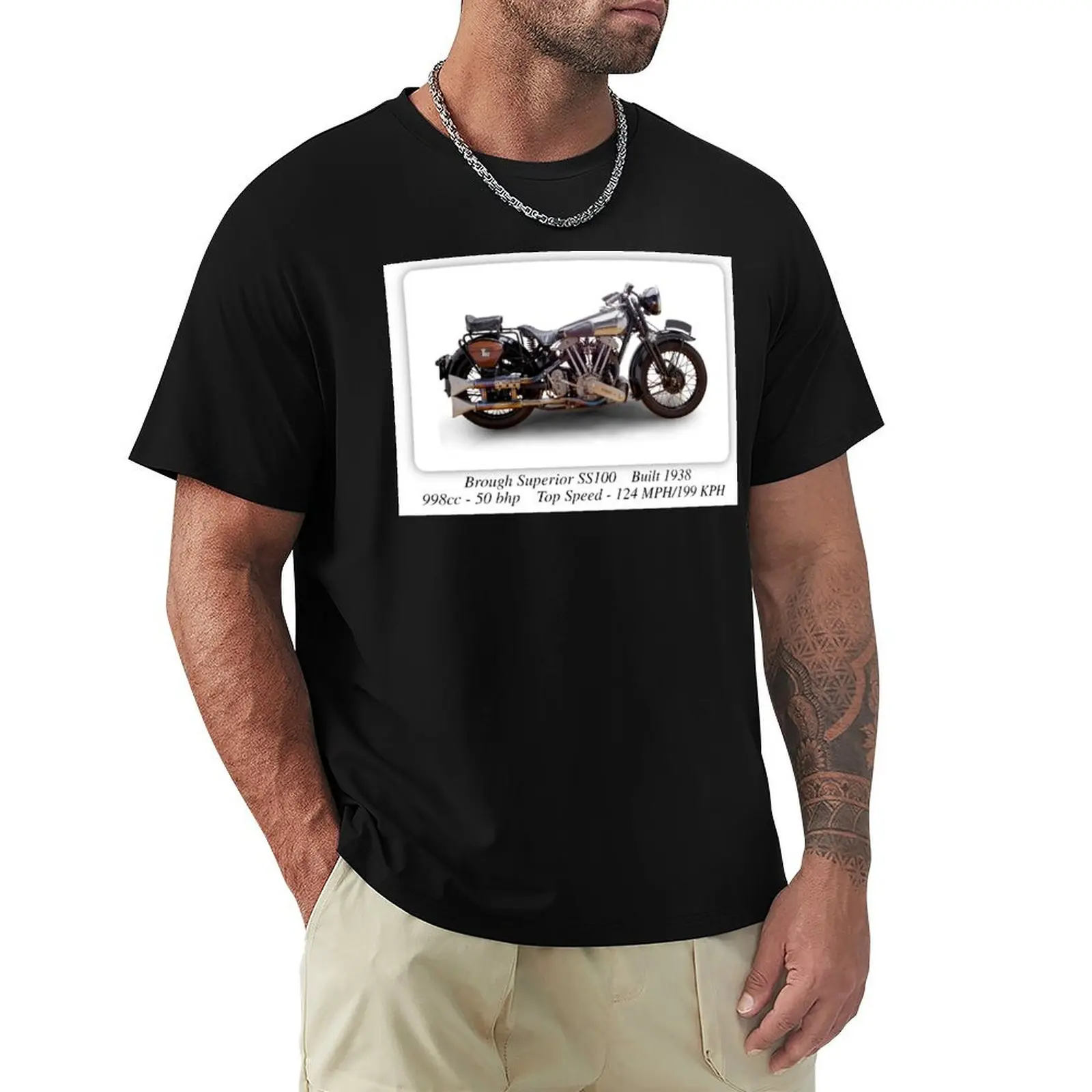 Brough Superior SS100 Motorcycle Print or Poster T-Shirt Fashion Print Casual Short Sleeve