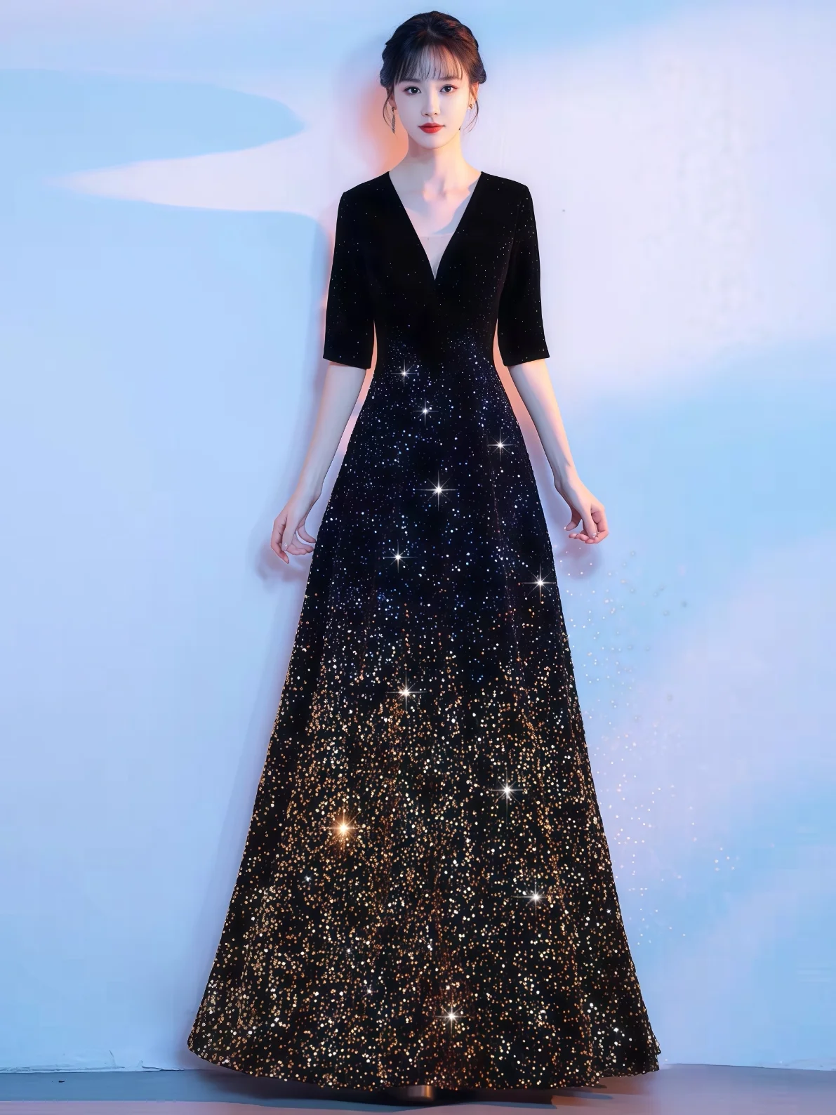 Ele-vestido de noche largo para mujer, traje de falda de presentador Dr Sparkling, coro de canción roja, cita de recitación