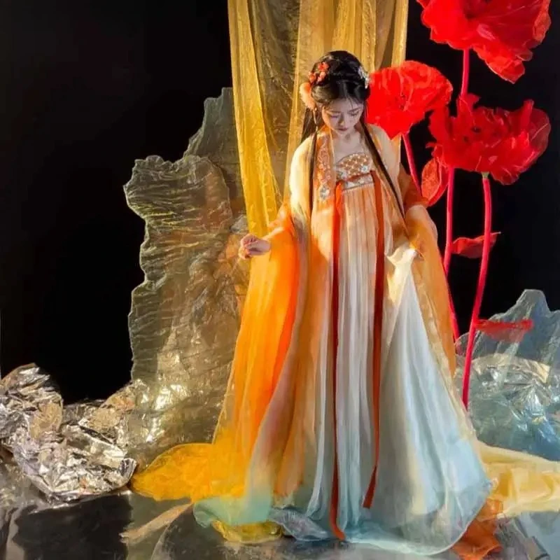 2025 فستان هانفو المرأة الصينية التقليدية التطريز هانفو أنثى كرنفال الجنية تأثيري حلي هانفو فستان برتقالي حجم كبير #3