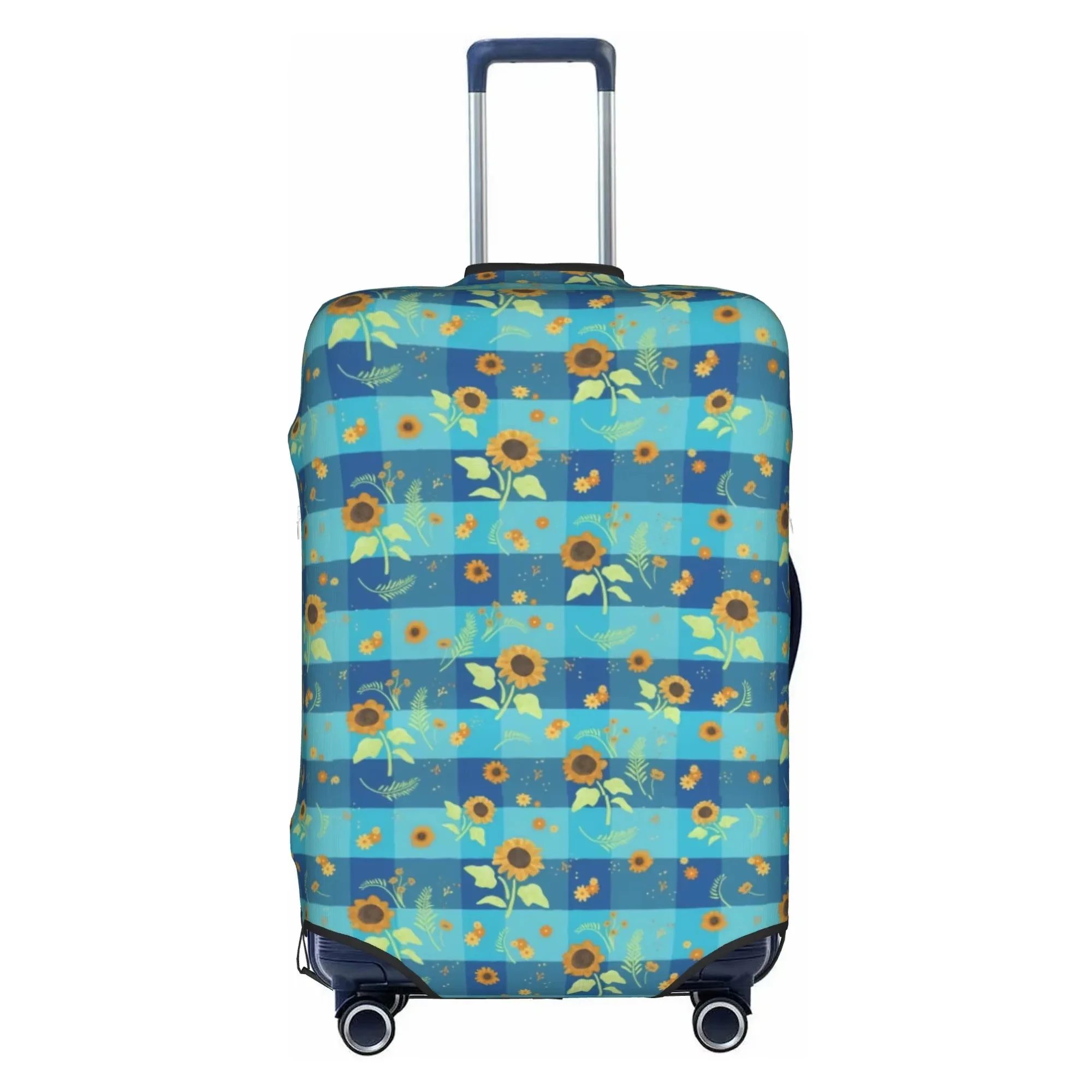 Orange Gingham Small Floral Print Luggage Cover Elastic Suitcase Protector Dustproof Anti Scratch Travel