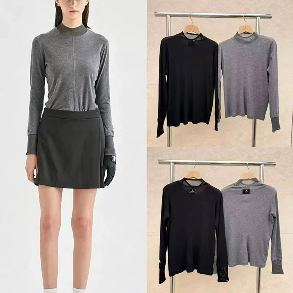 6 Winter Korean Style Women Golf Top Fleece Mock Neck Long Sleeve T-shirt Tennis Sport Base Layer