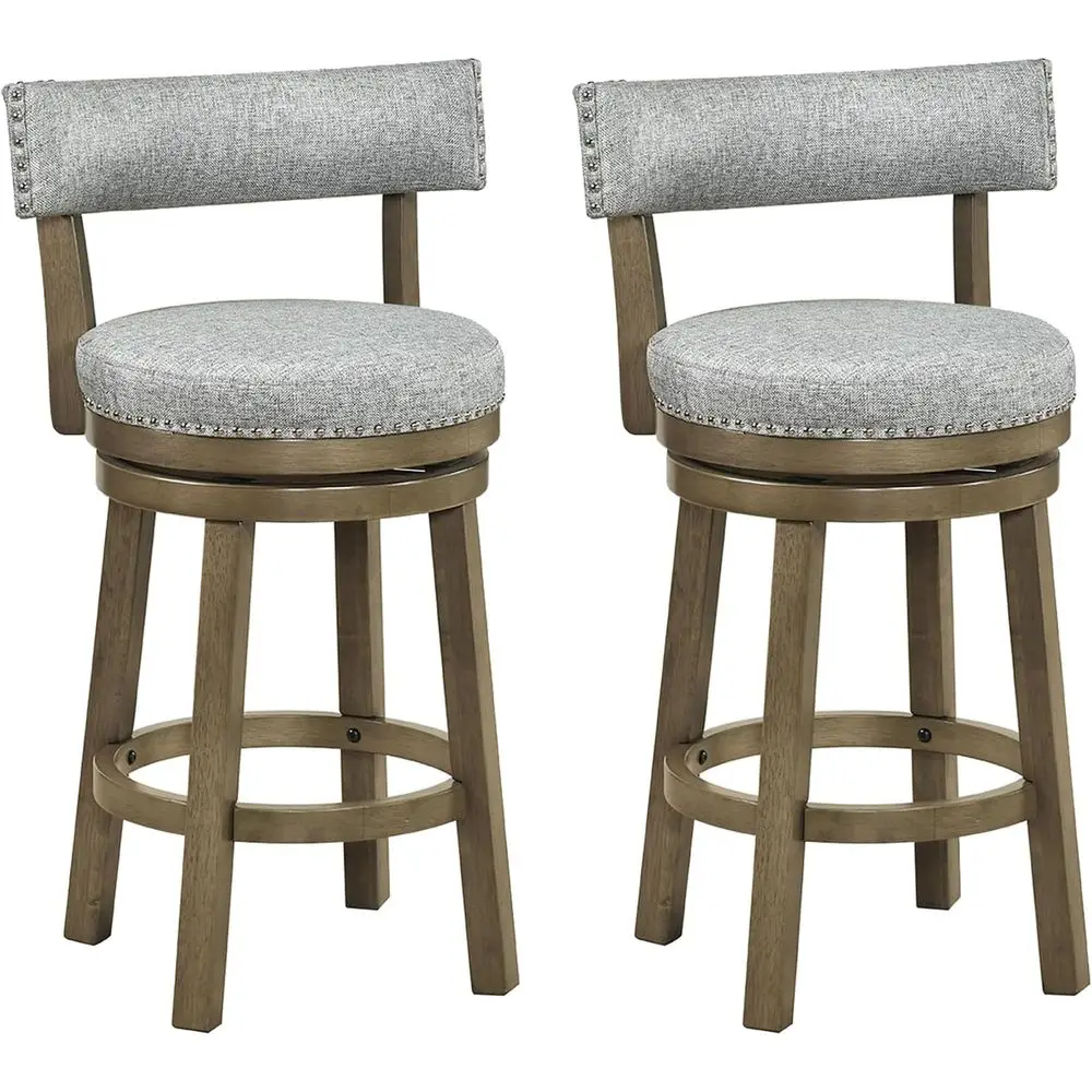Bar Stool Set o 2, 27-inch 360° Swivel Barstool with Upholstered Back & Seat, Solid Rubber Wood Legs & ootrest, armhouse Counter
