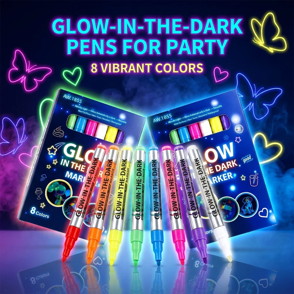8 Colors Fluorescent Luminous Marker Party Decoration Paint DIY Crafts Creative Artwork Waterproof Non-Toxic Dark Pen Draw Tool
