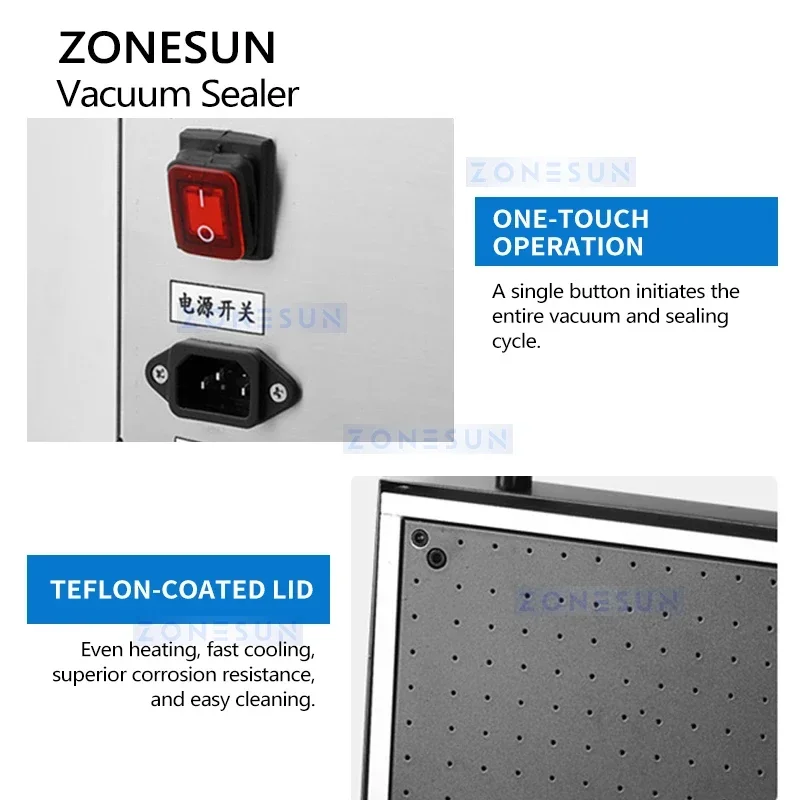 ZONESUN เครื่องซีลถาดสูญญากาศ เครื่องซีลสูญญากาศ เครื่องซีลสูญญากาศอาหาร ZS-VS240
