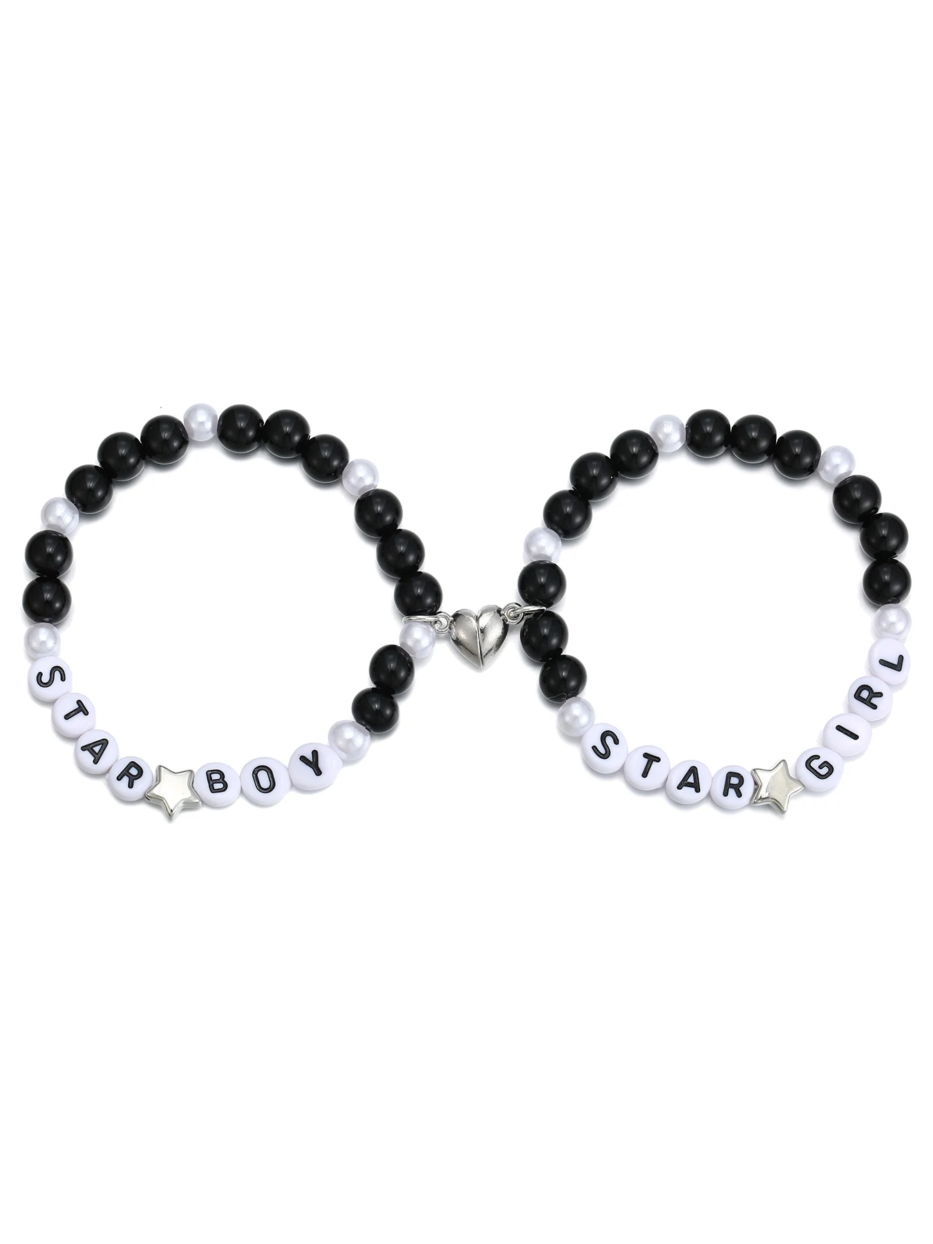 2 Pcs of Alphabet Beaded Love Magnet For Men and Women Couple Bracelets Stretch Hand Accessorize Girlfriends