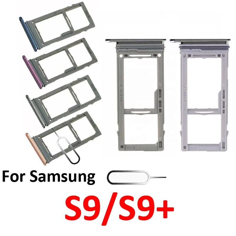 For Samsung Galaxy S9 S9+ G960 G965 Phone SIM Card Tray Micro SD Chip Slot Holder Pocket Parts Single Dual SIM Black Blue