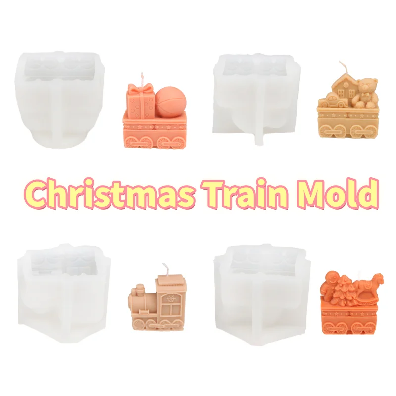 3D-Weihnachtszug-Silikon-Kerzenform, 4 Stile Lebkuchenmann, Bär, Haus, Lokomotive, Schlitten, Wachsform für DIY-Seife und Gips – Detail 15