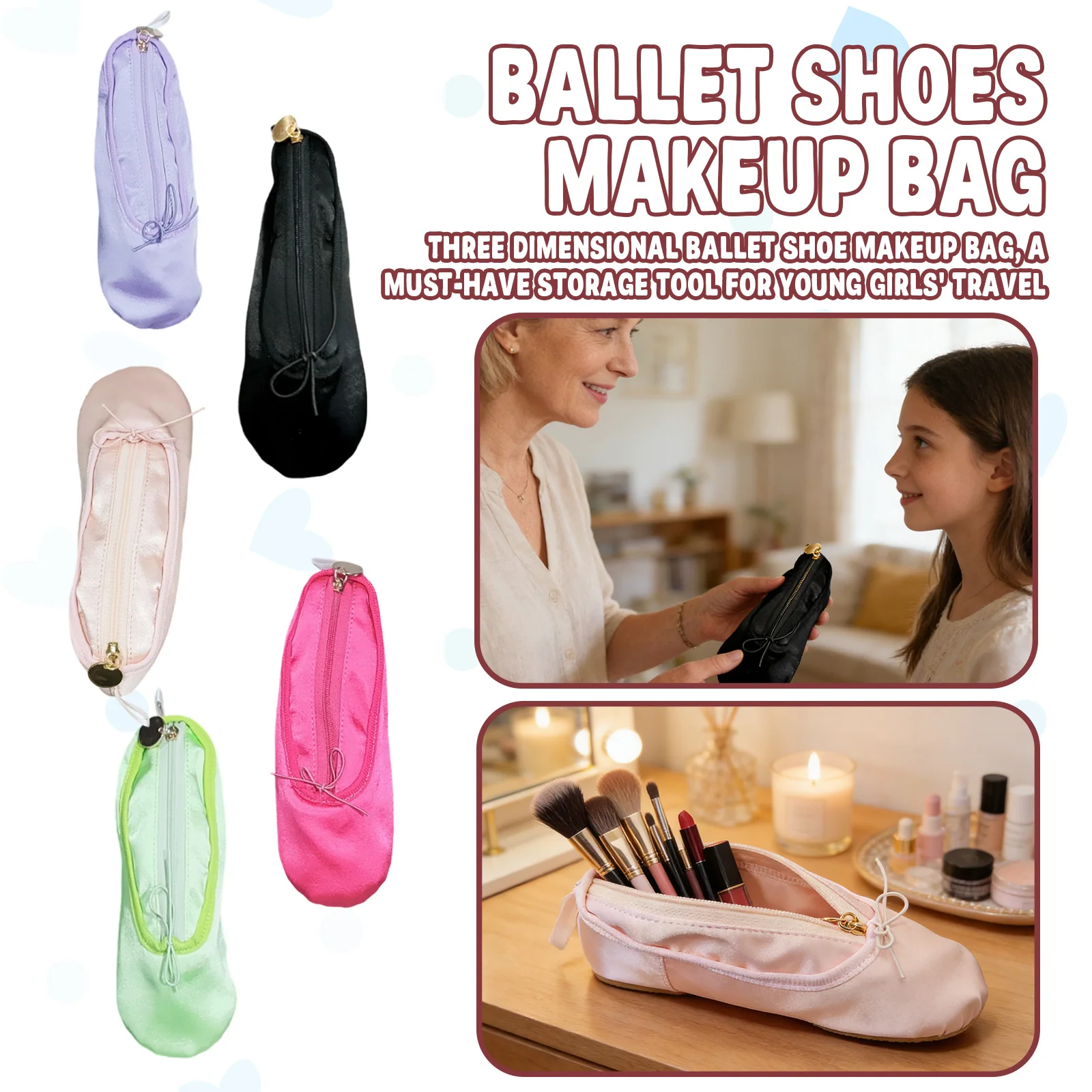 Creative Satin Ballet Shoe Pencil Case Women Funny Cosmetic Bag Portable Makeup Bag Ladies Storage Pouch With Zipper