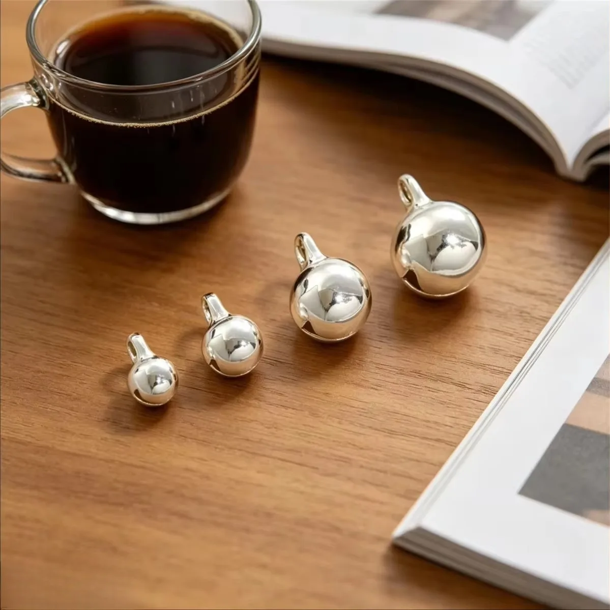 Thick Silver Wrapped Anti-Tarnish Brass Mini Bell Charms Soundable Silver Bell Pendants DIY Handmade Jewelry Findings