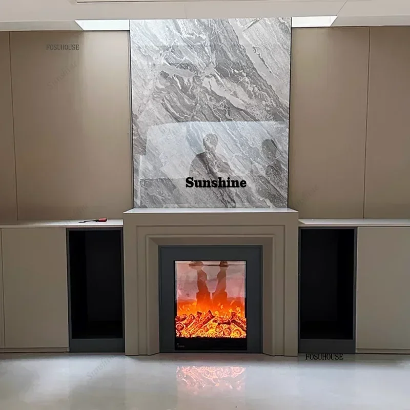 European Fireplaces Simulated Flame  Heating Fireplace Modern Simple Cream Style Living Room White Decorative Cabinet