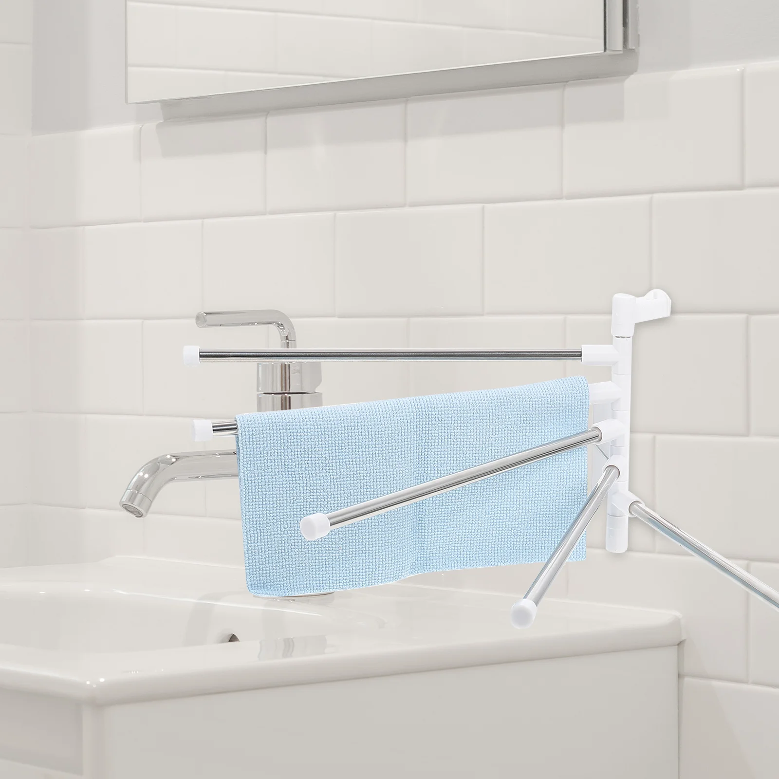 1 مجموعة رف منشفة دوارة لكمة الحرة الفولاذ المقاوم للصدأ مادة PP شماعات الحمام براعة رائعة مظهر بسيط