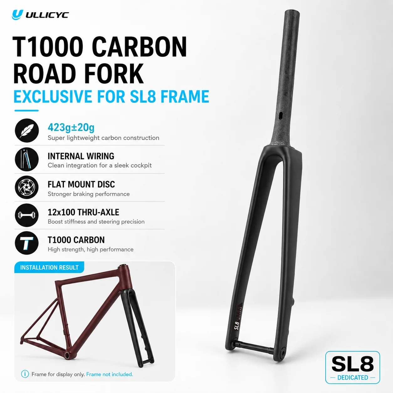 ULLICYC T1000 Full Carbon Fork SL8 Frame Internal Cable Routing Thru Axle