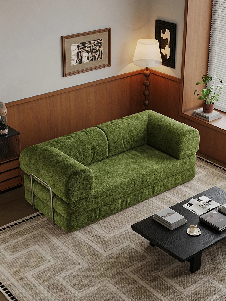 중세풍 코듀로이 원단 일자형, 소형 아파트 거실 침실 겸용, 접이식 소파 침대