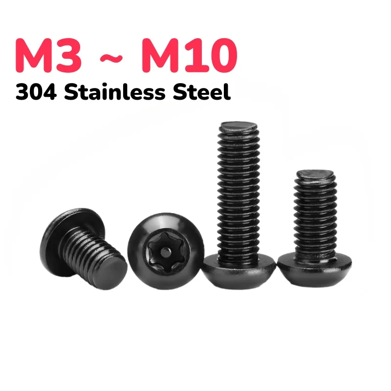 Peijian Black 304 Stainless Steel M3 M4 M5 M6 M8 M10 Six Lobe Anti-theft Tamper Proof Security Screw Pin Torx Button Screws