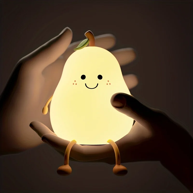 1pc Cute Pear Night Light Silicone Night Light USB Rechargeable Nursery Lamp LED Light Multicolor Night Lamp For Bedroom Gift