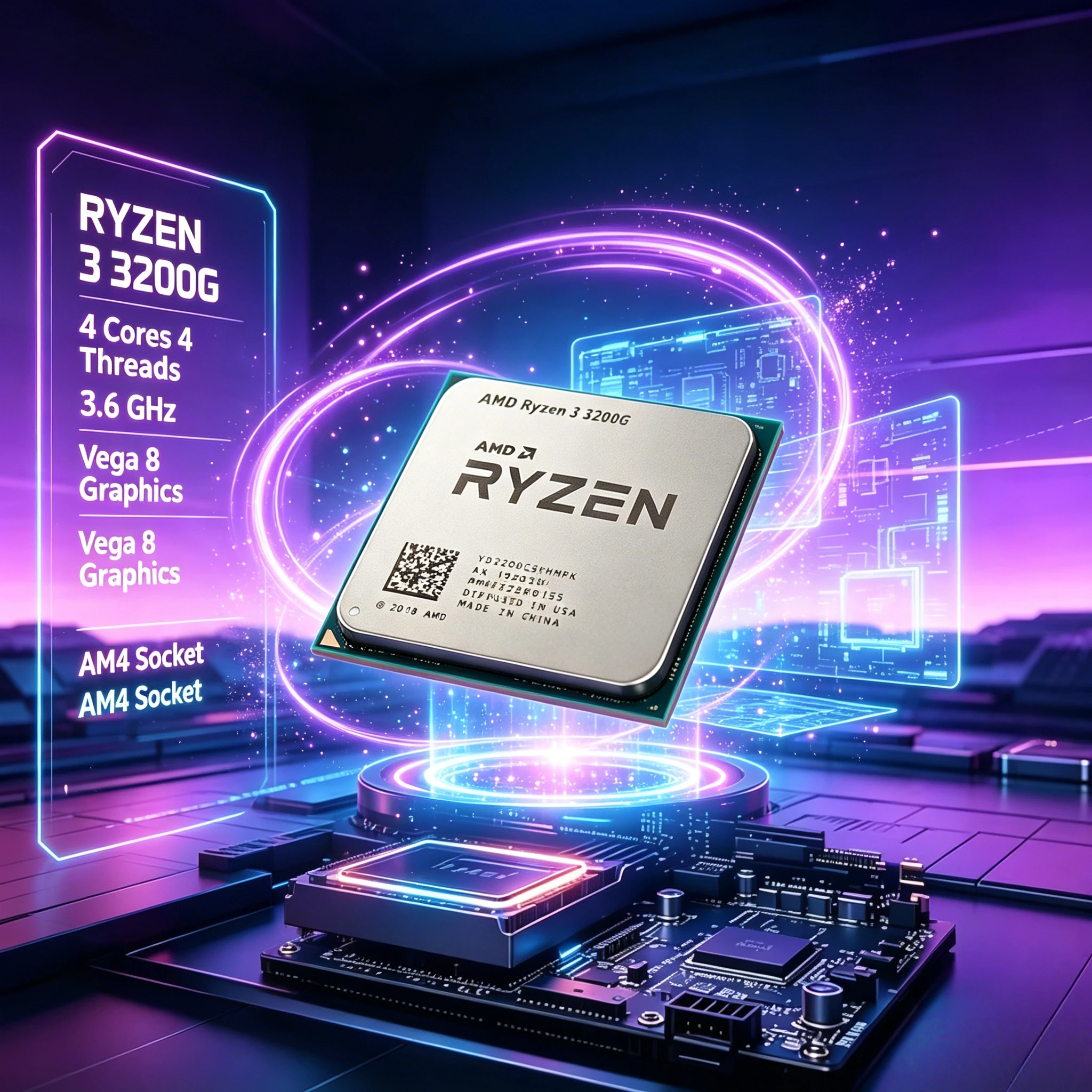 

AMD Ryzen 3 3200G 4-Core 4-Thread 4.0GHz Boost AM4 Radeon Vega 8 Graphics CPU. Built-in GPU for gaming without a discrete card