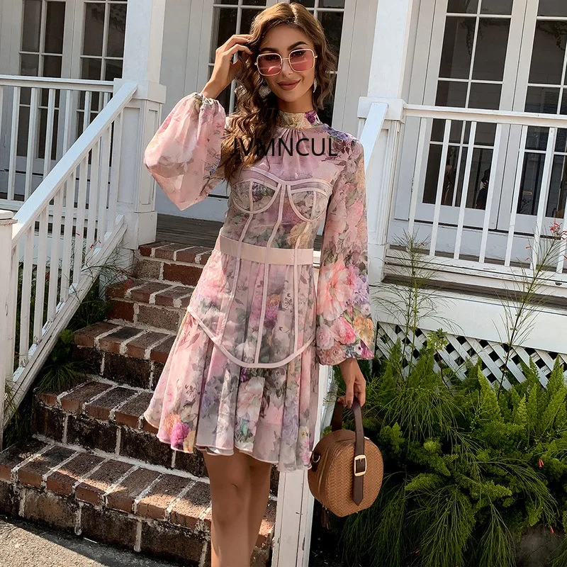 Trendy 2025 Summer Stock Bustier Style Evening Dress with Lantern Sleeves, Elegant Floral Bodycon Dress