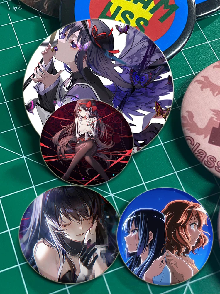 58MM Cartoon Character Akemi Homura Round Brooch Badge Snap-in Button Pins Brooches for Clothes Decoration Fashion Jewelry Gifts images - 6