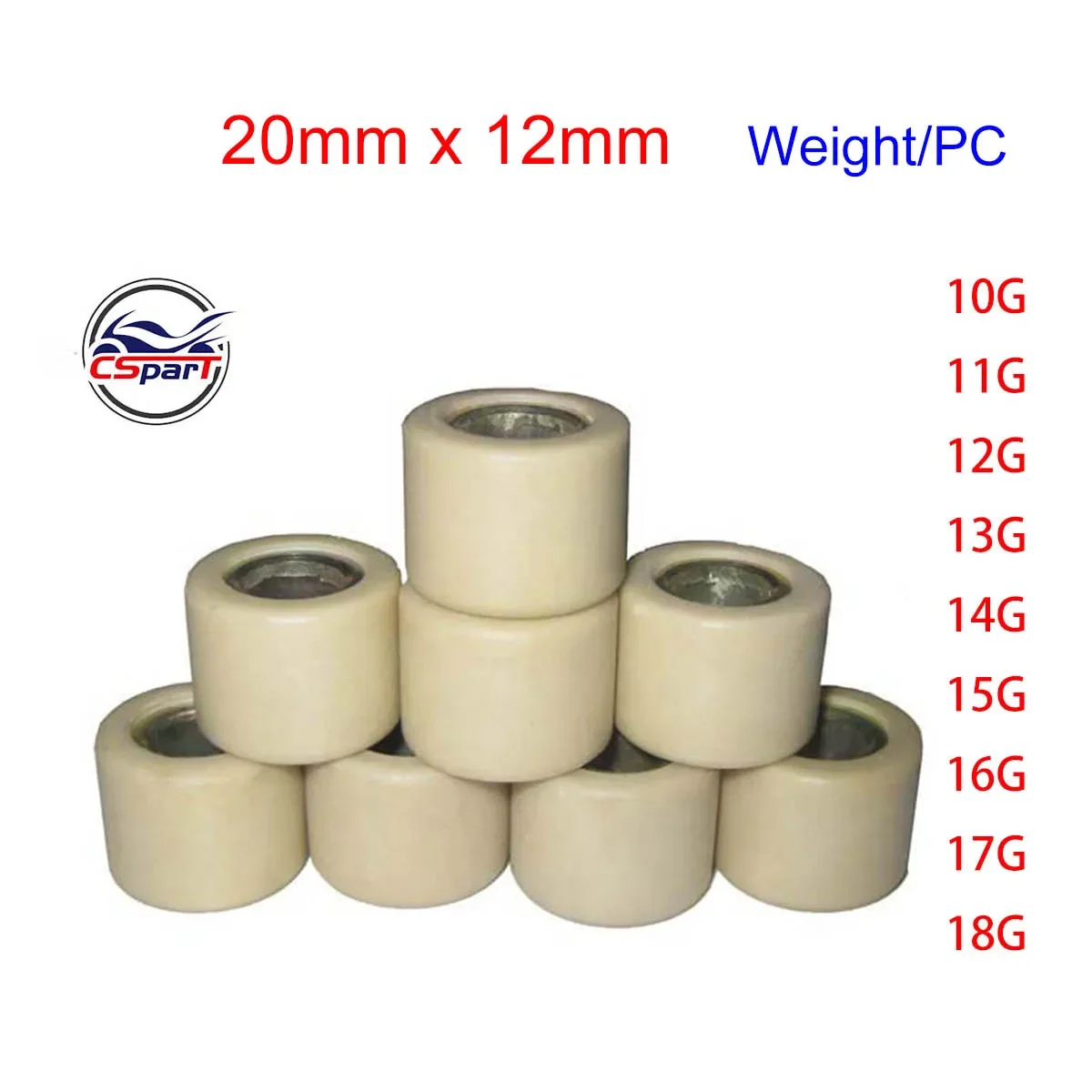 

20x12 10G ~ 17G Variator Roller Weight Slider 250 300 400 VOG YP YP250 Majesty APRILIA MBK Linhai Scooter ATV Buggy