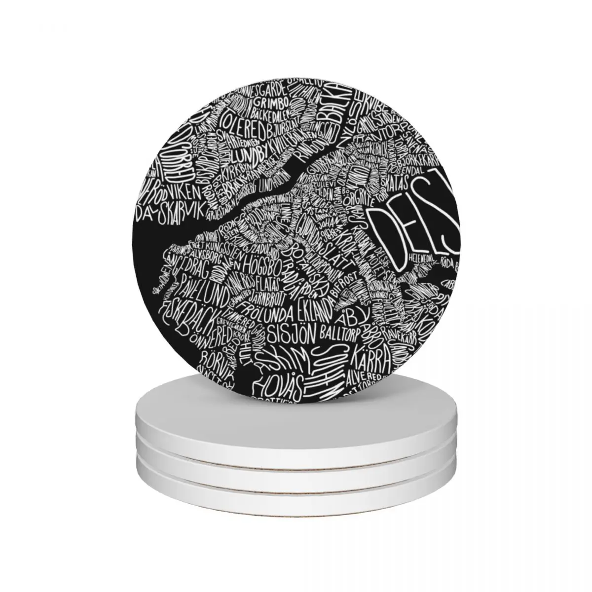 

Typographic Map of Gothenburg (Black) Ceramic Coasters (Set of 4) coffee personalize for the kitchen accessories animal Coasters