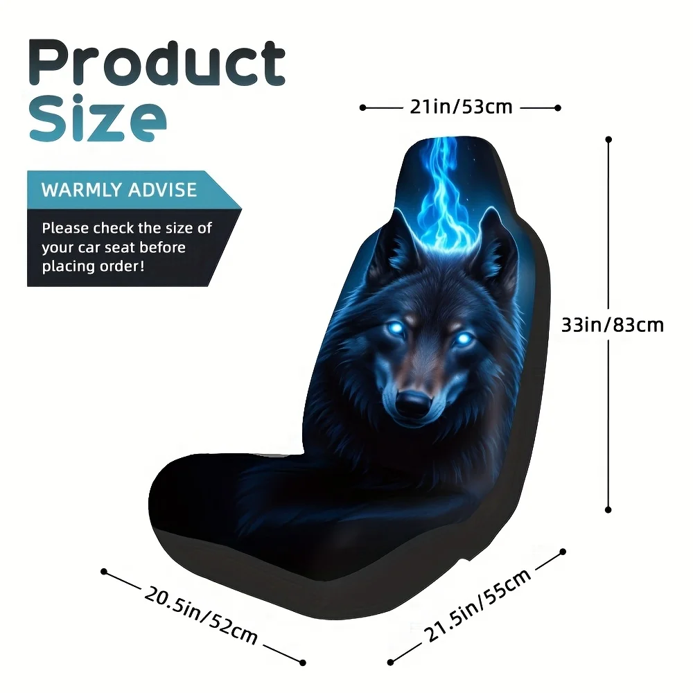 2pcs, Ing Wolf Portrait Fantasy Design Front Seat Covers, Adds Comfort And Fashion To Driver And Passenger Seats, Lightweight De