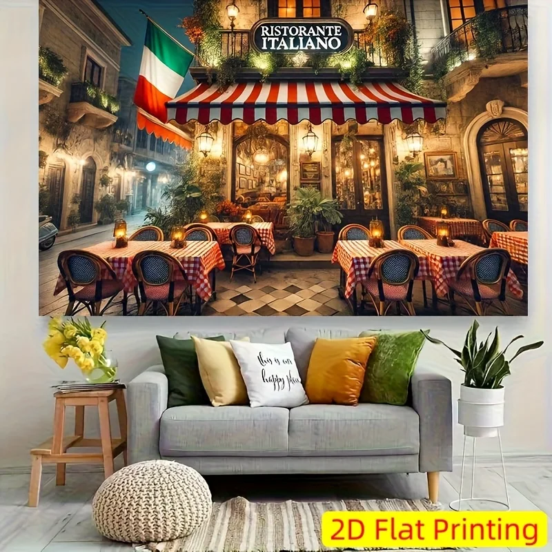 1pc2Dflat bannerItalian Restaurant Banner - Vibrant Square Scene，No Power Supply Required - Image 4