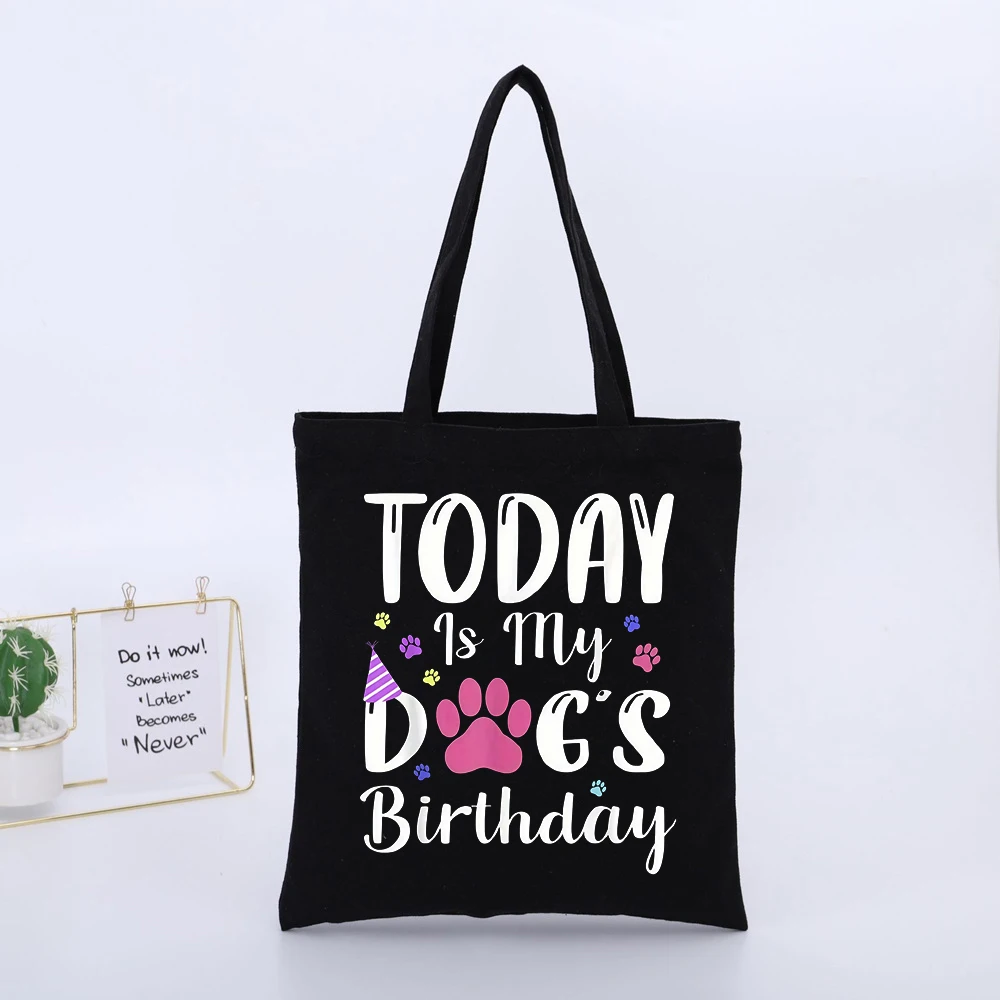 Dog Lover's Paw Print and Birthday Typography Canvas Tote Bag, Casual Style for Daily Outings and Pet Celebrations