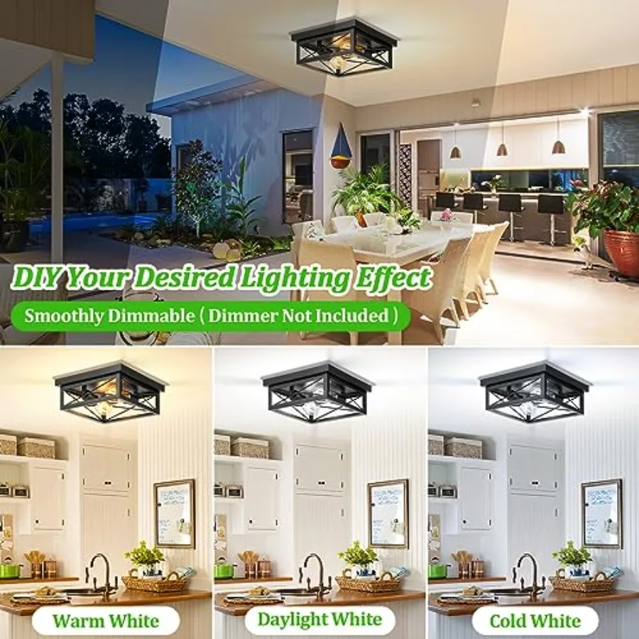 2-Light Industrial Square Flush Mount Ceiling Light, Farmhouse Ceiling Light Fixture for Kitchen, Modern Close to Ceiling Light view 6