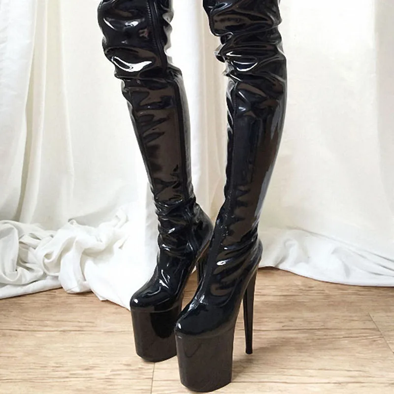 Sexy Fetish gladiator Combat 20cm High Heeled over the Knee Boots Pole Dance Stripper 8 Inch Platform Gothic Long Lighter leathe