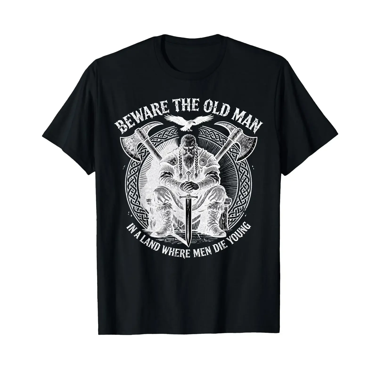 Beware The Old Man in A Land Where Men Die Young Vikings T Shirt vintage Washed streetwear Slightly Top For Everyday Wear homme