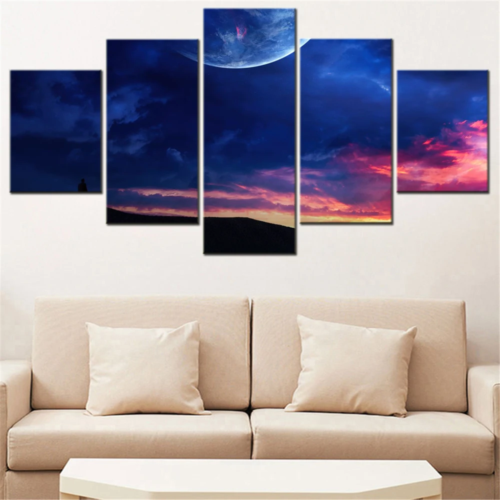 5 Pieces Canvas Wall Arts Landscape Poster Painting Nature Dune Silhouette Wallpaper Home Decor Mural For Living Room Artwork