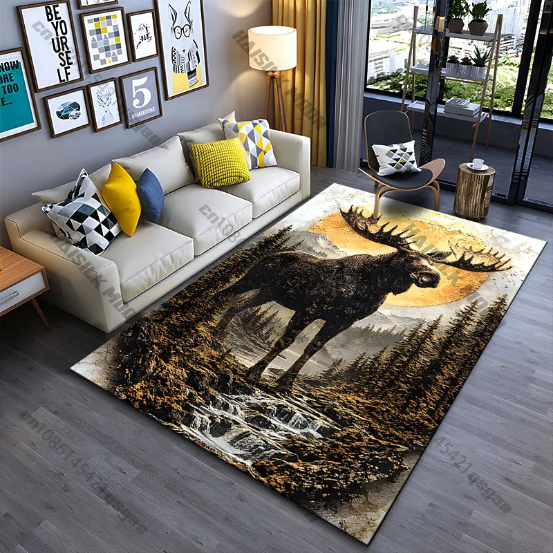 Majestic moose nature landscape carpet Yoga living room room decor children's crawling mat doormat area rug games mat