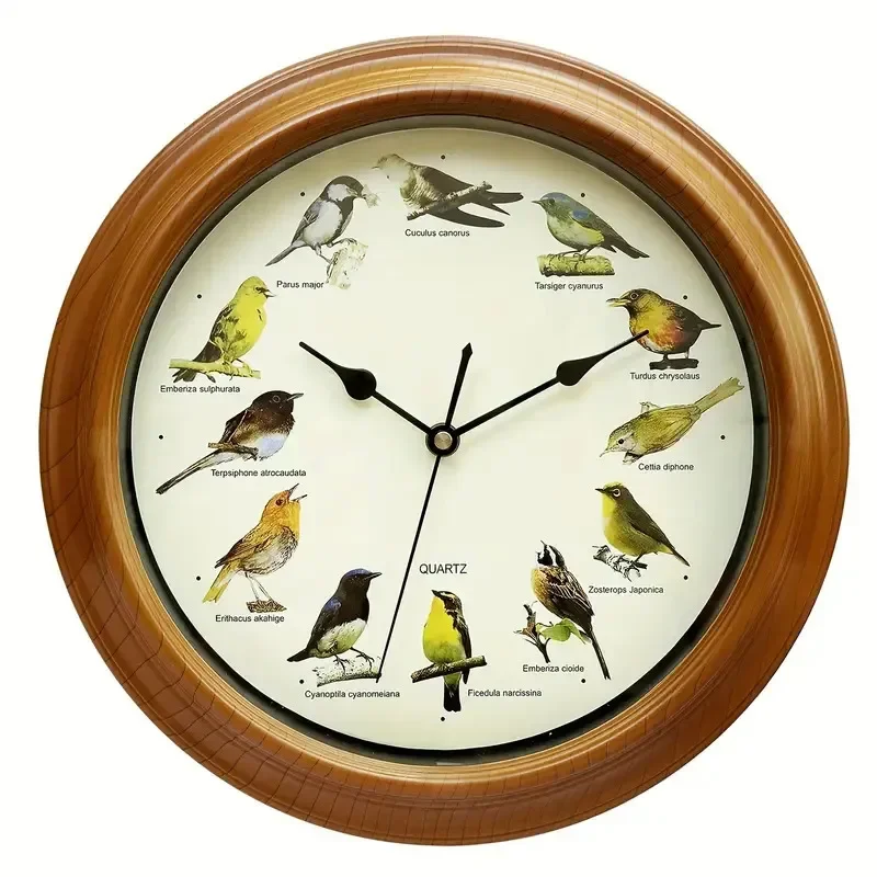 10/13 Inch Musical Birds Wall Hanging Sound Clock Battery Operated Household Interior Green Frame for Bedroom Housewarming Gift