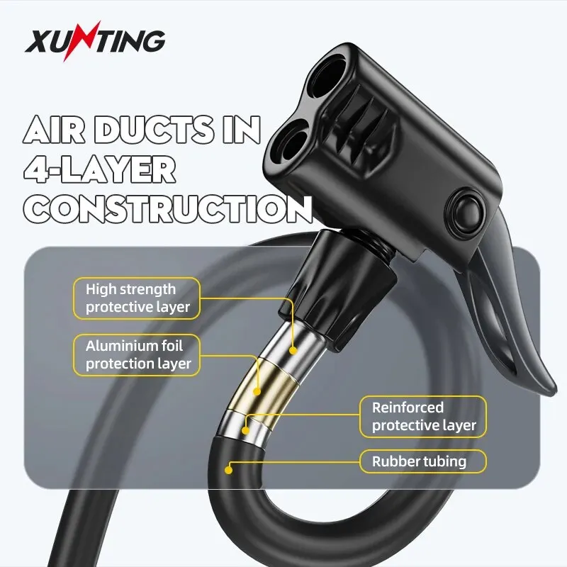 Xunting Bike Floor Pump MAX 130PSI Powerful and Ergonomic Inflator for Road and MTB Bikes - Schrader and Presta Valve Compatible