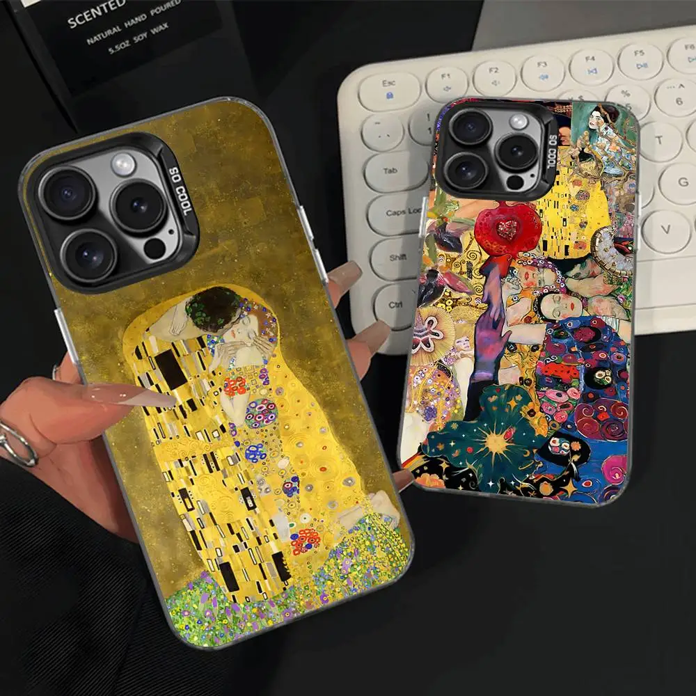 

G-Gustav Kiss K-Klimt Phone Case For iPhone 16,15,14,13,12,11,Pro,Max,Plus,Mini,XS,SE Anti Fall Black Matte Hard Bumper