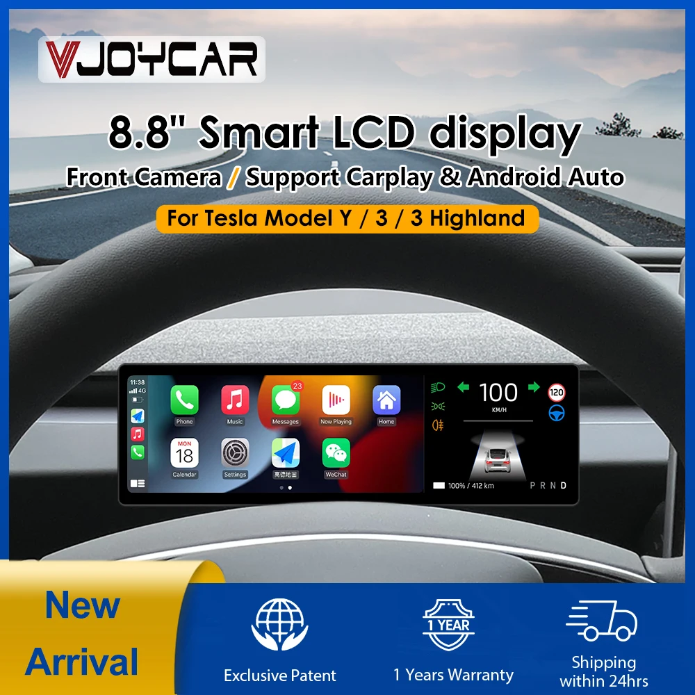 8.8 inches New Dashboard Screen For Tesla Model 3 Y Support Wireless Carplay & Android Auto Blind Spot Monitor Optional Camera