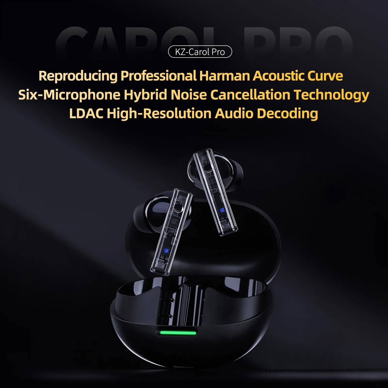 KZ Carol Pro 6-Mic Hybrid ANC بلوتوث سماعة بلوتوث 5.4 HiFi سماعة رأس لاسلكية إلغاء الضوضاء سماعة رأس لعلبة الشحن