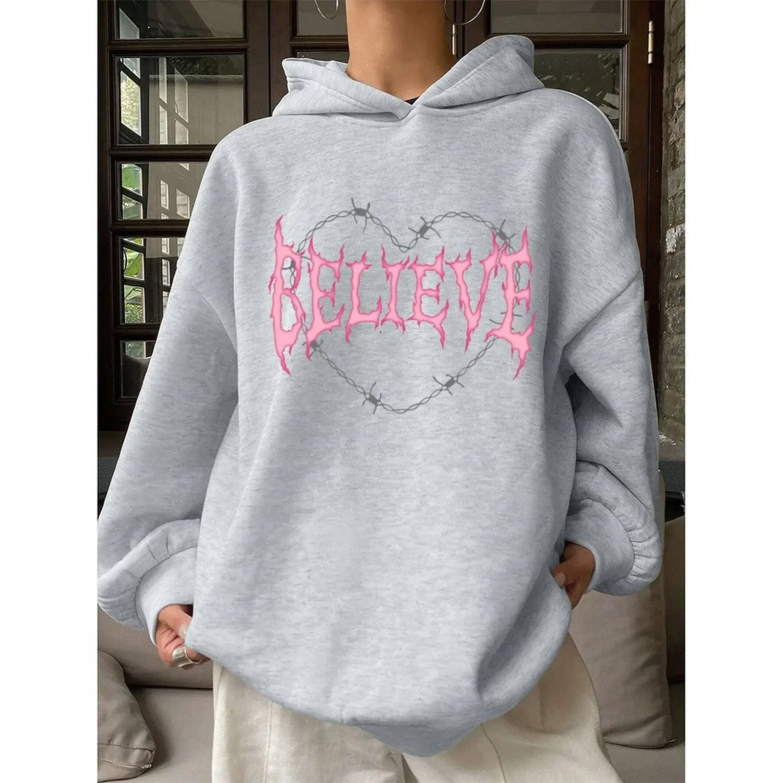 

Women Sweatshirt Pullover Hoodies Winter Casual Printed Comfortable Fabric Long Sleeve Sweater Winter Woman Clothes 2025