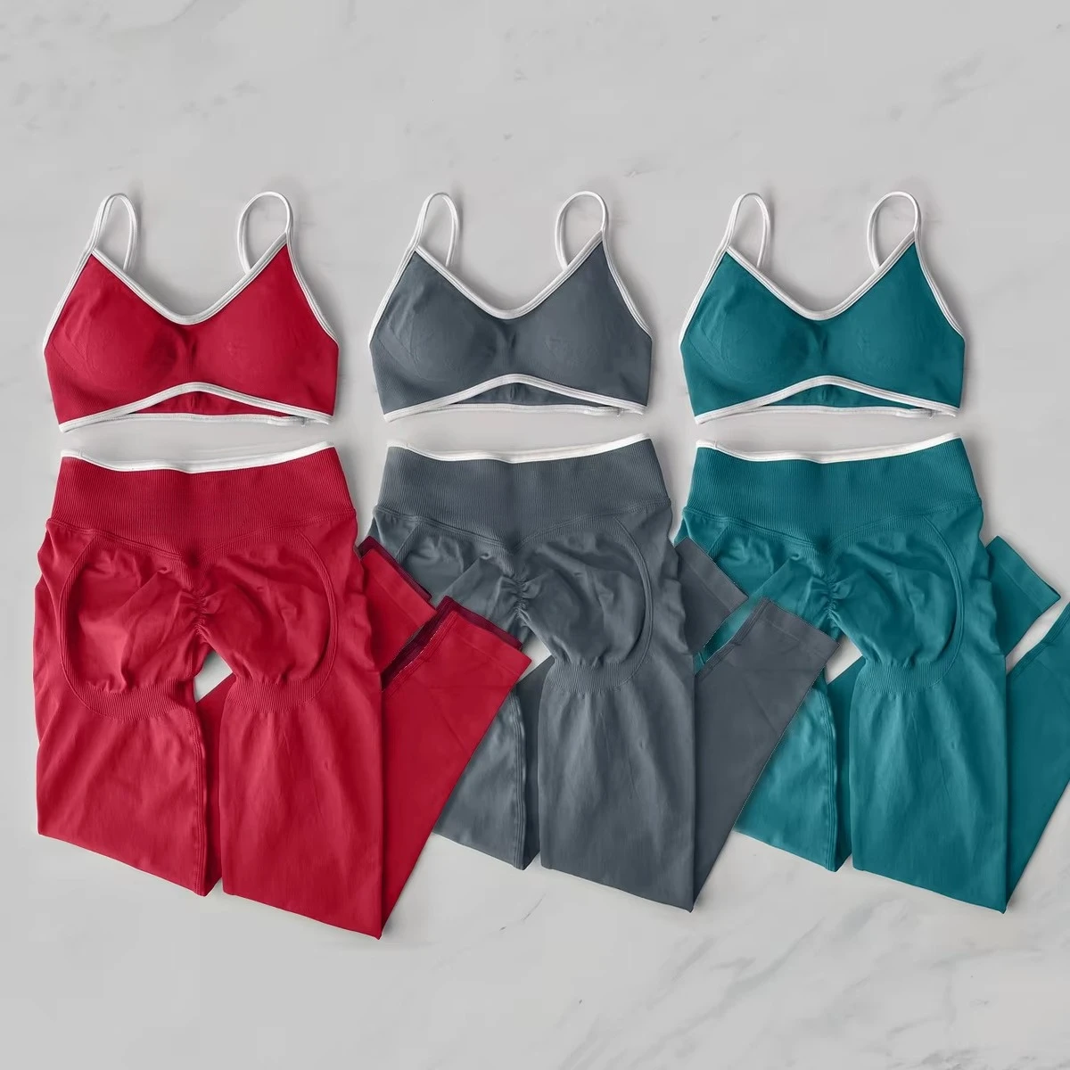 2Pcs 여성 체육관 요가 세트 원활한 높은 허리 레깅스 스포츠 브라 탑 운동 복장 피트니스 Activewear 러닝 트레이닝 의류