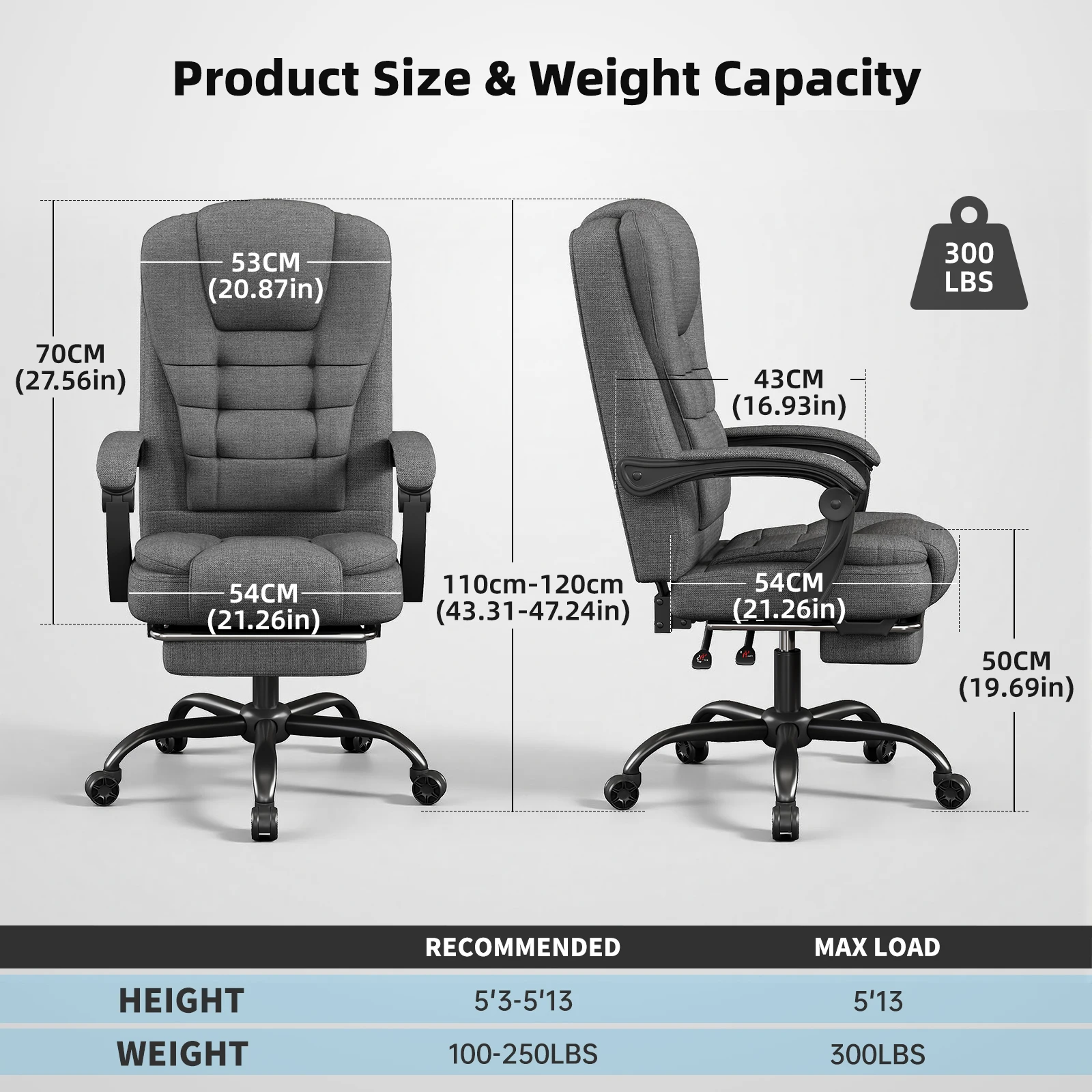 Ergonomic Executive Office Chair - High Back Chair with Headrest & Lumbar Support, Premium Home Office Chair - Adjustable Height