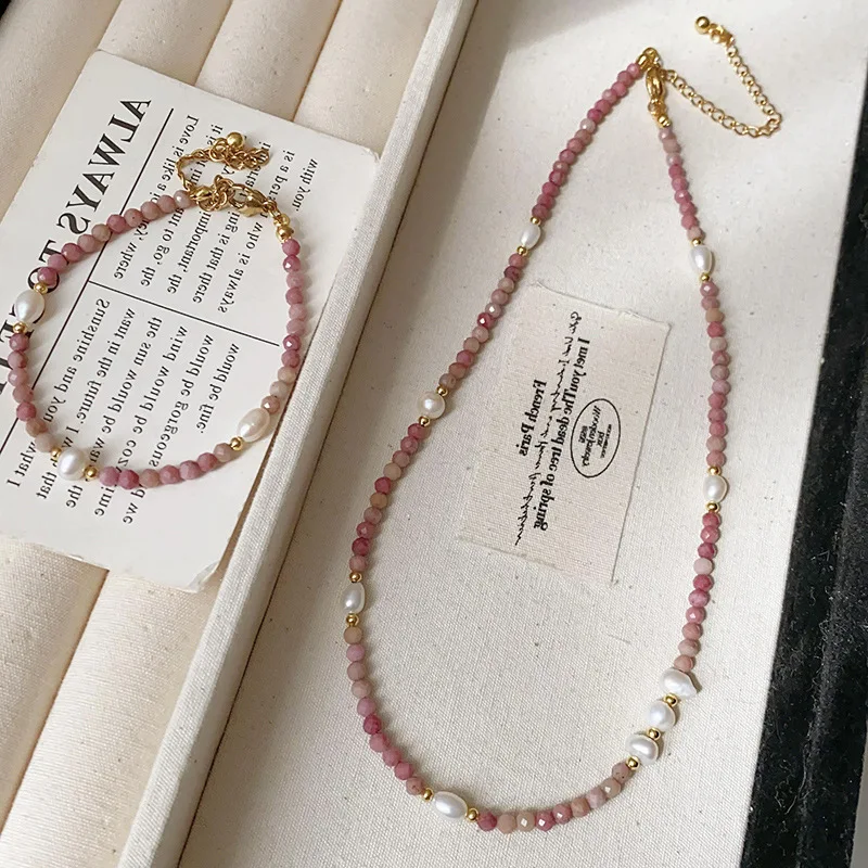 Titanium Steel Rhodonite Freshwater Pearl Bracelet Contemporary Zen Chinese Style Elegant Adjustable Closure Energy Jewelry Gift